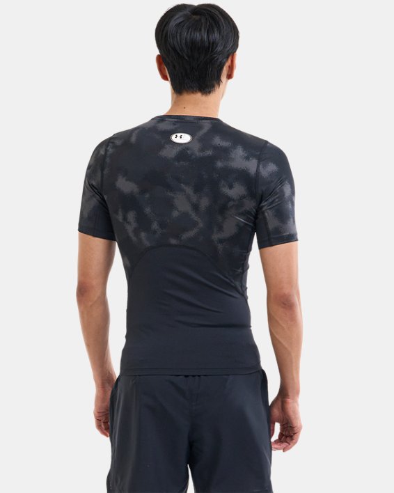 Men's HeatGear® Printed Short Sleeve in Black image number 1